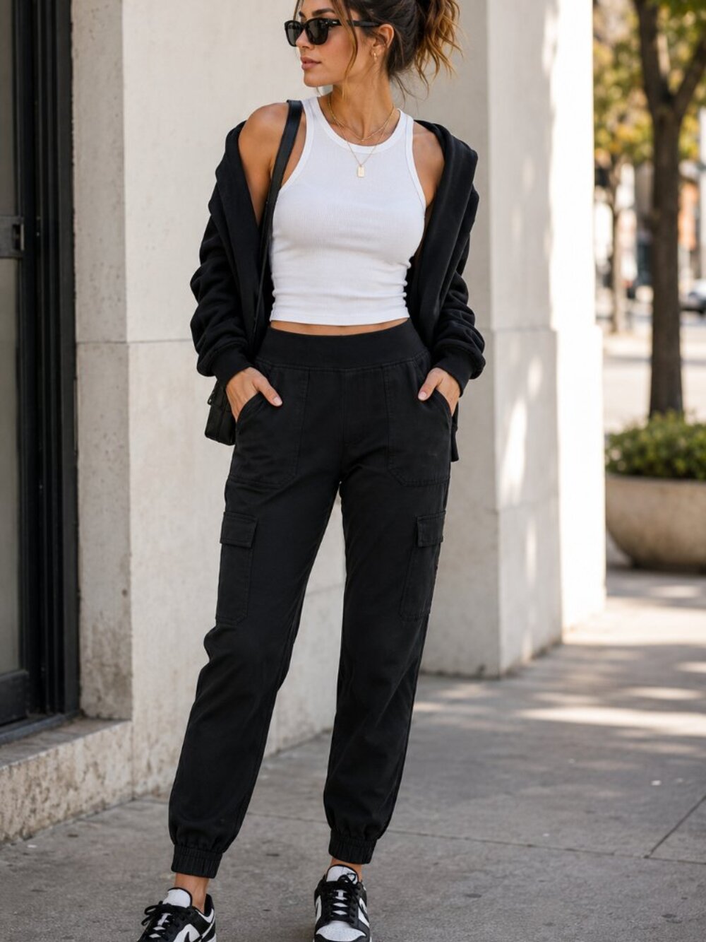 SPANX Cargo Jogger Pants Large Black Stretch Pull On Shaping Athleisure Utility